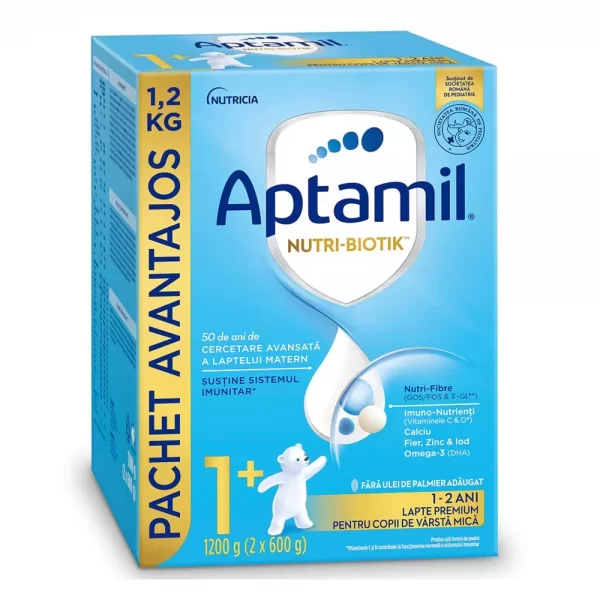 Formulă de lapte de creștere, premium, Aptamil Junior 1+, Nutri Biotik, 1-2 ani, 1200 g, Nutricia