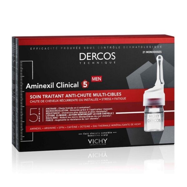 Dercos Aminexil Clinical 5 Tratament impotriva caderii parului, pentru barbati  fiole, 6 ml x 21 fiole, Vichy