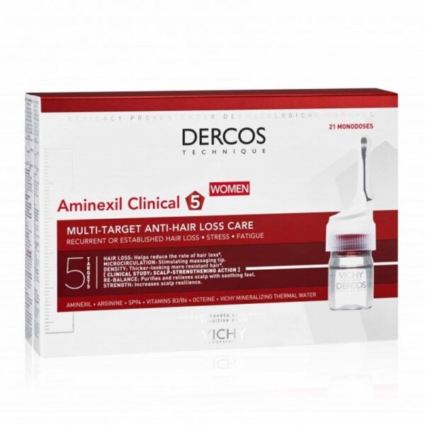 Dercos Aminexil Clinical 5 Tratament Impotriva Caderii Parului Pentru Femei fiole, 6 ml x 21 fiole, Vichy
