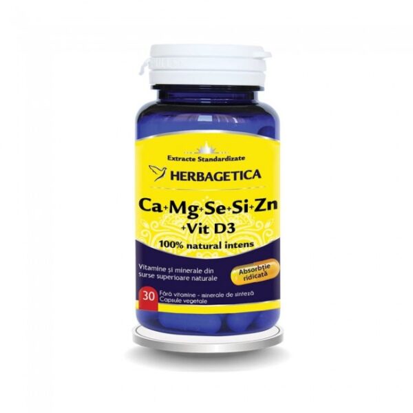Ca+Mg+Se+Si+Zn cu Vit D3 Complex Forte, 30 capsule, Herbagetica