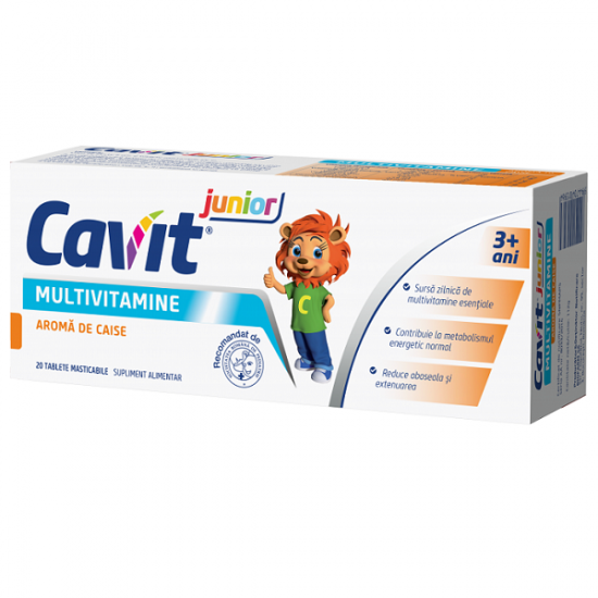 Cavit Junior, multivitamine cu aroma de caise, 20 tablete masticabile, Biofarm