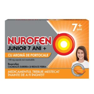 Nurofen junior 7 ani+  portocale 100mg, 24 capsule moi, Reckitt