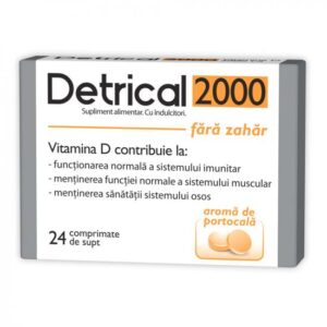 Detrical D3 2000 UI, aroma portocale, fără zahăr, 24 comprimate, Zdrovit