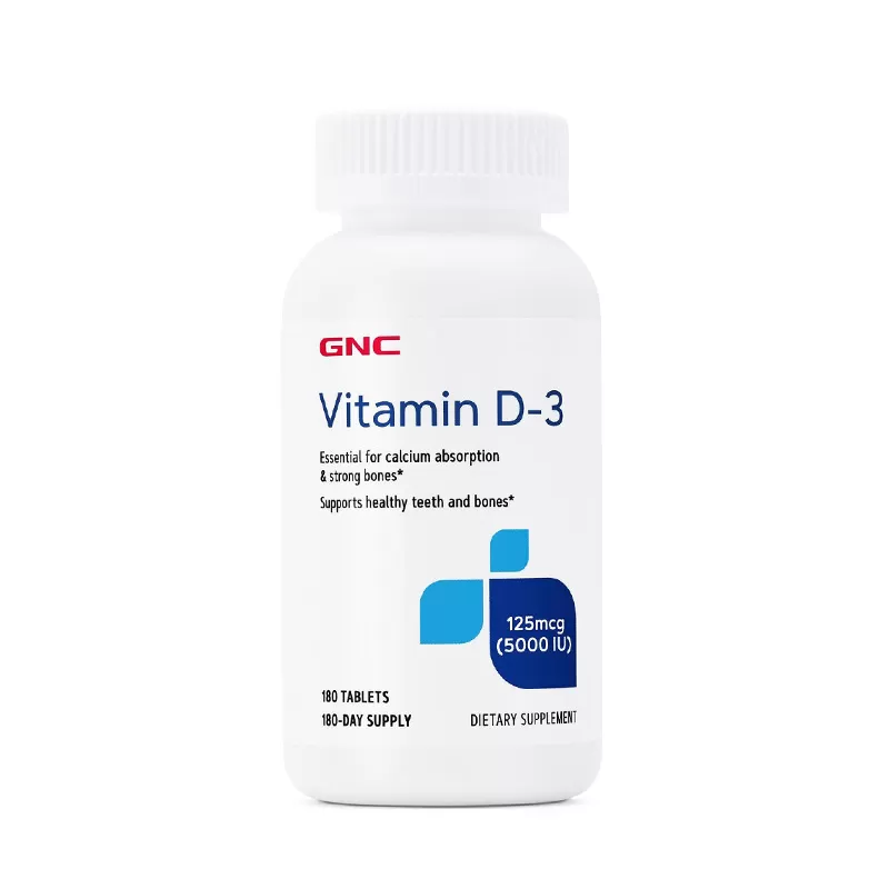 Vitamina D3 125mcg 5000UI, 180 tablete, GNC