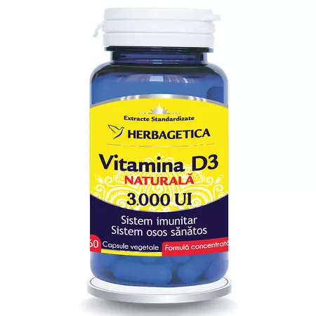 Vitamina D3 naturala 3000 UI, 60 capsule, Herbagetica