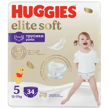 Scutece chilotel Elite Soft Pants Marimea 5 pentru 12 – 17kg, 34 bucati, Huggies